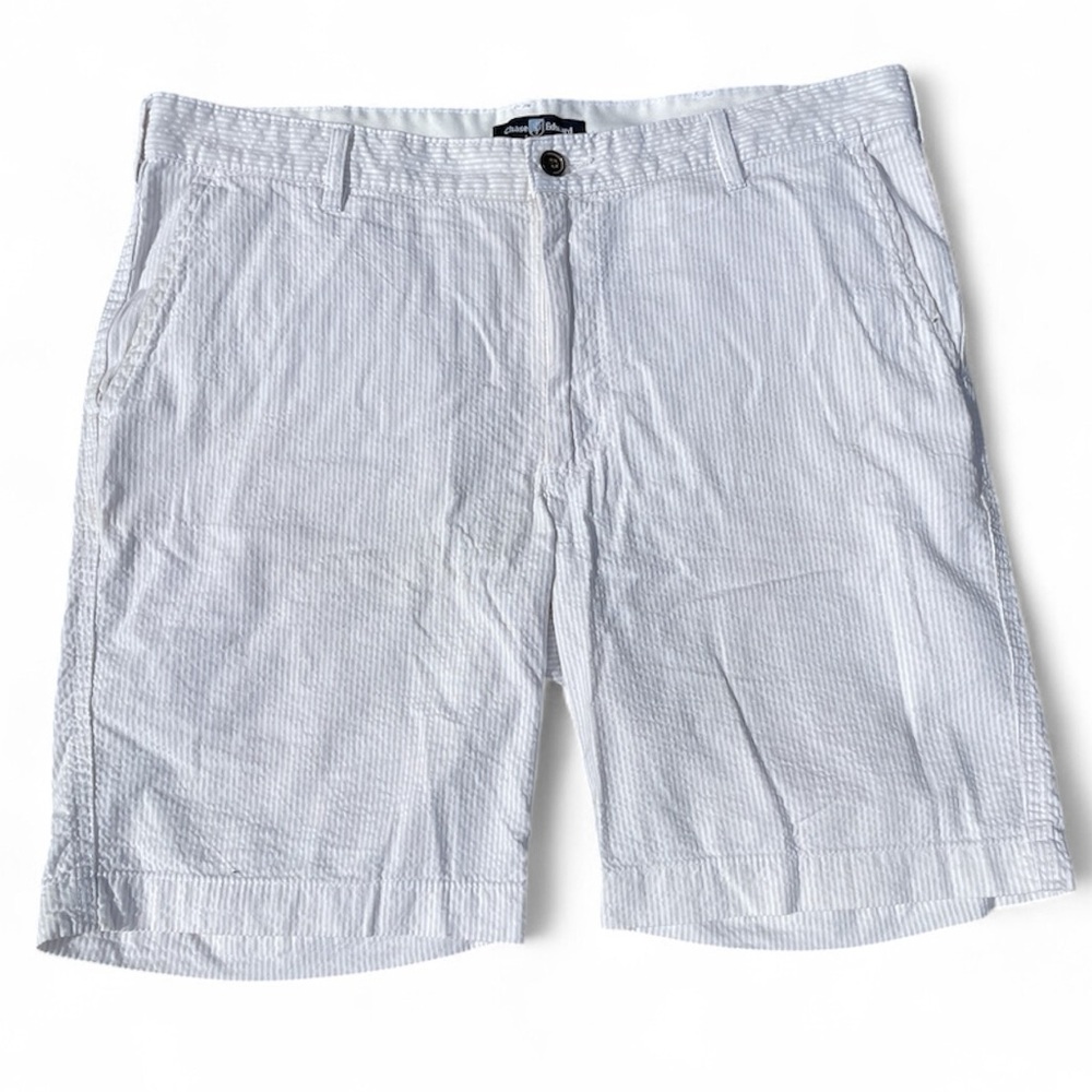 Men's Chase Edward Cotton Golf Shorts White Gray Stripes Size 34